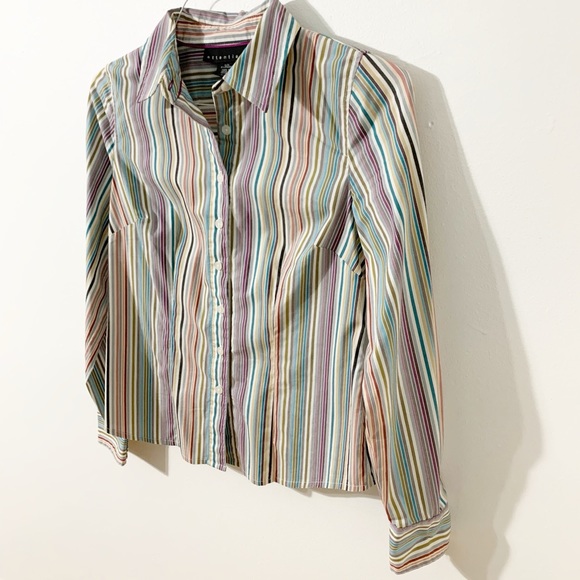 Attention Long Sleeve Button Front Pointed Collar Striped Shirt No Pockets - Picture 2 of 4
